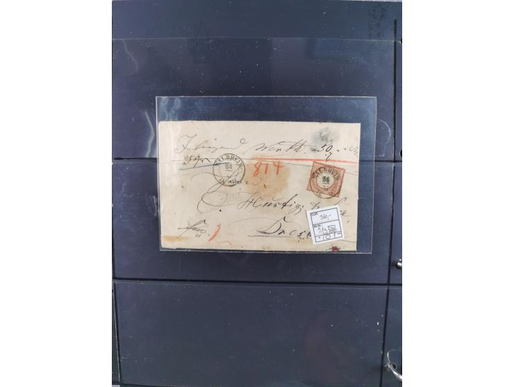 1872/75, Groschenbezirk, rund 60 Briefe und Ganzsachen, dabei viele interessante Belege, u.a. 1 (3) auf Drucksache nach Amste