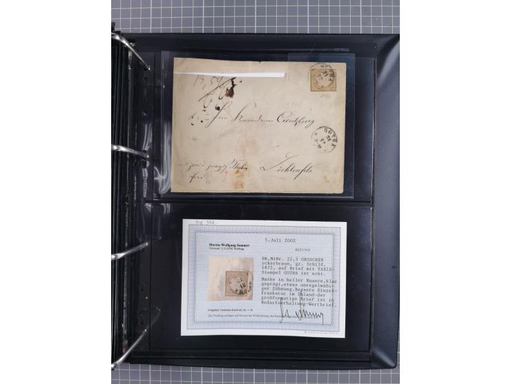 1872/75, Groschenbezirk, rund 60 Briefe und Ganzsachen, dabei viele interessante Belege, u.a. 1 (3) auf Drucksache nach Amste