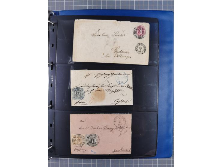 1852/65 (ca.), Sammlung der Nummernstempel ex Nr. 1 bis Nr. 415, überschlägig 700 Marken und 90 Briefe (teils Vorderseiten), 