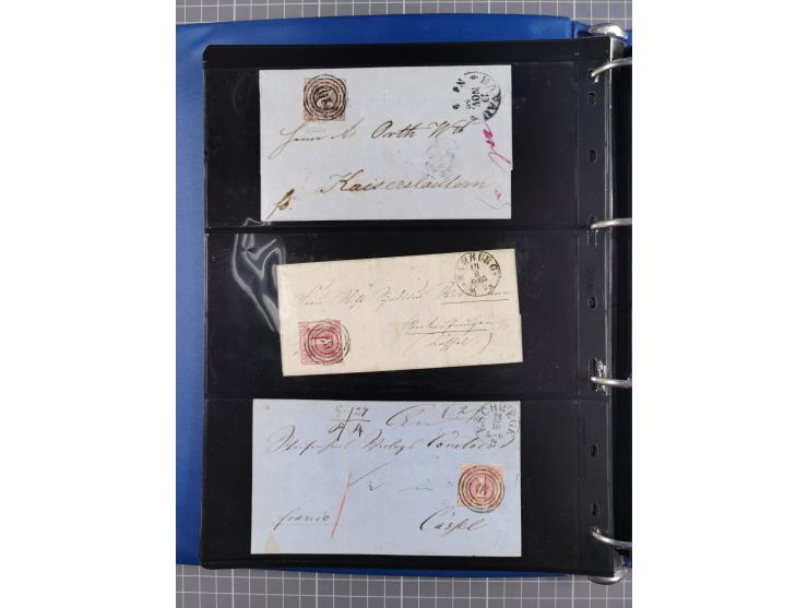 1852/65 (ca.), Sammlung der Nummernstempel ex Nr. 1 bis Nr. 415, überschlägig 700 Marken und 90 Briefe (teils Vorderseiten), 