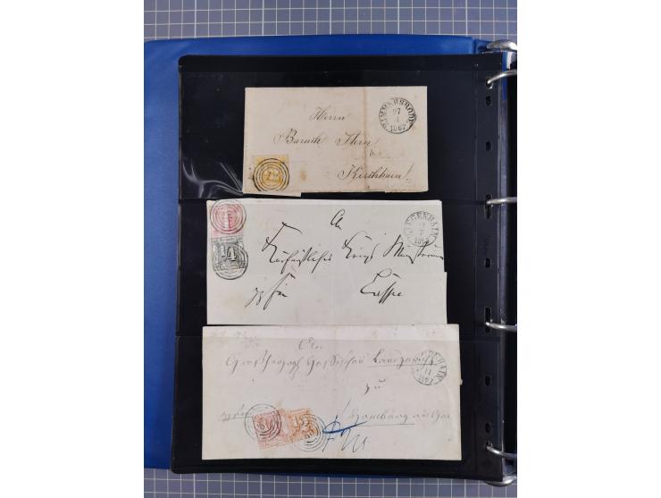 1852/65 (ca.), Sammlung der Nummernstempel ex Nr. 1 bis Nr. 415, überschlägig 700 Marken und 90 Briefe (teils Vorderseiten), 