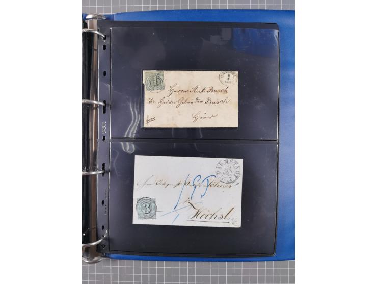 1852/65 (ca.), Sammlung der Nummernstempel ex Nr. 1 bis Nr. 415, überschlägig 700 Marken und 90 Briefe (teils Vorderseiten), 