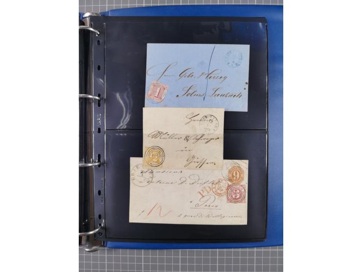 1852/65 (ca.), Sammlung der Nummernstempel ex Nr. 1 bis Nr. 415, überschlägig 700 Marken und 90 Briefe (teils Vorderseiten), 