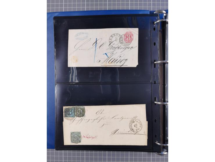 1852/65 (ca.), Sammlung der Nummernstempel ex Nr. 1 bis Nr. 415, überschlägig 700 Marken und 90 Briefe (teils Vorderseiten), 