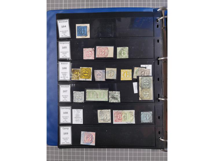 1852/65 (ca.), Sammlung der Nummernstempel ex Nr. 1 bis Nr. 415, überschlägig 700 Marken und 90 Briefe (teils Vorderseiten), 