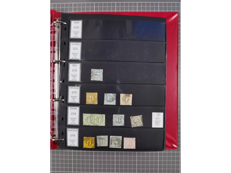 1852/65 (ca.), Sammlung der Nummernstempel ex Nr. 1 bis Nr. 415, überschlägig 700 Marken und 90 Briefe (teils Vorderseiten), 