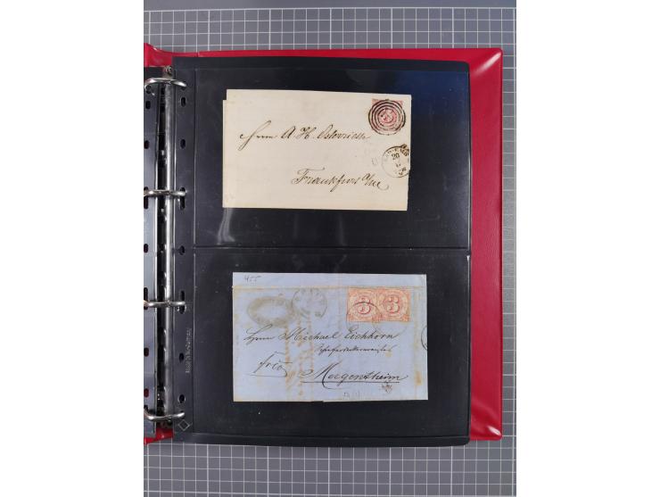 1852/65 (ca.), Sammlung der Nummernstempel ex Nr. 1 bis Nr. 415, überschlägig 700 Marken und 90 Briefe (teils Vorderseiten), 