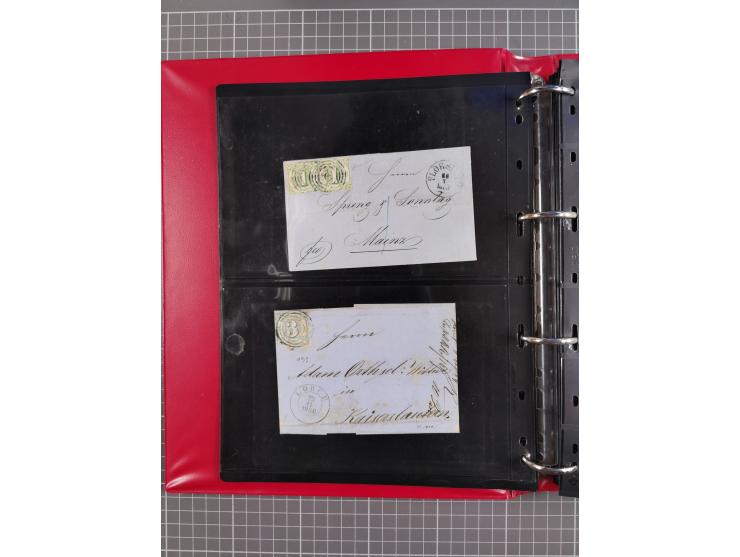 1852/65 (ca.), Sammlung der Nummernstempel ex Nr. 1 bis Nr. 415, überschlägig 700 Marken und 90 Briefe (teils Vorderseiten), 