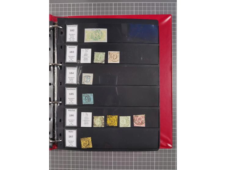 1852/65 (ca.), Sammlung der Nummernstempel ex Nr. 1 bis Nr. 415, überschlägig 700 Marken und 90 Briefe (teils Vorderseiten), 