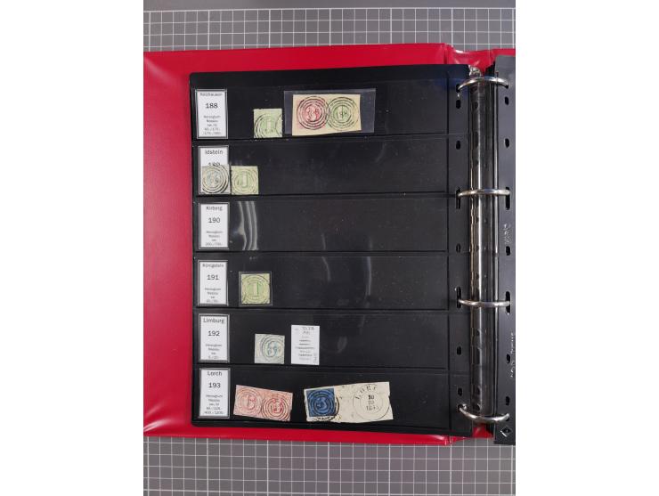 1852/65 (ca.), Sammlung der Nummernstempel ex Nr. 1 bis Nr. 415, überschlägig 700 Marken und 90 Briefe (teils Vorderseiten), 