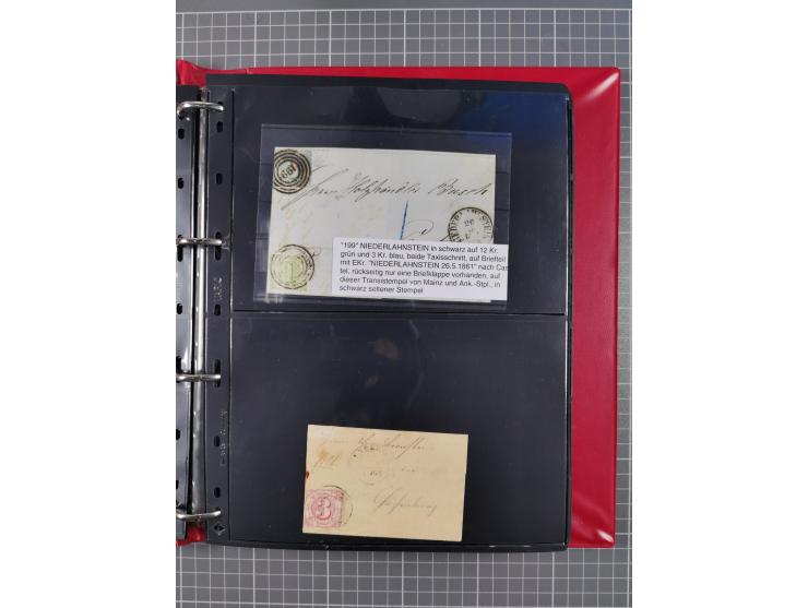 1852/65 (ca.), Sammlung der Nummernstempel ex Nr. 1 bis Nr. 415, überschlägig 700 Marken und 90 Briefe (teils Vorderseiten), 