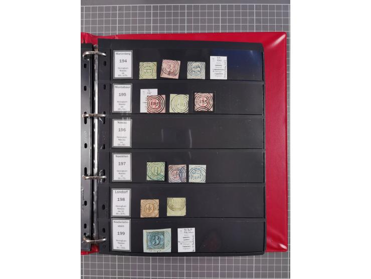 1852/65 (ca.), Sammlung der Nummernstempel ex Nr. 1 bis Nr. 415, überschlägig 700 Marken und 90 Briefe (teils Vorderseiten), 