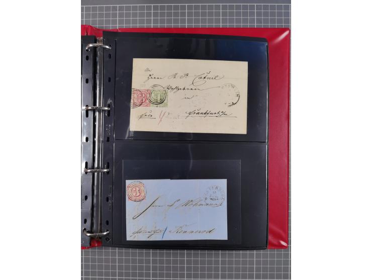 1852/65 (ca.), Sammlung der Nummernstempel ex Nr. 1 bis Nr. 415, überschlägig 700 Marken und 90 Briefe (teils Vorderseiten), 