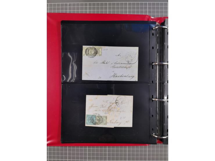 1852/65 (ca.), Sammlung der Nummernstempel ex Nr. 1 bis Nr. 415, überschlägig 700 Marken und 90 Briefe (teils Vorderseiten), 