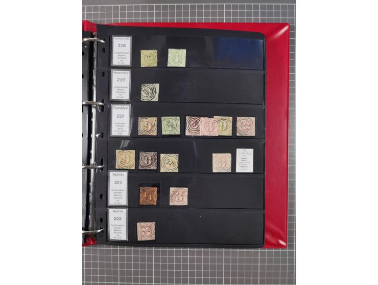 1852/65 (ca.), Sammlung der Nummernstempel ex Nr. 1 bis Nr. 415, überschlägig 700 Marken und 90 Briefe (teils Vorderseiten), 