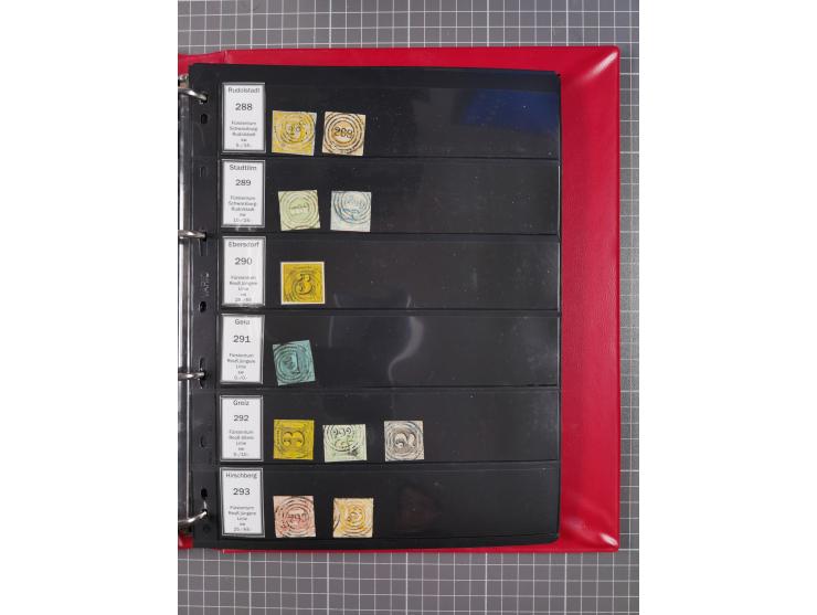 1852/65 (ca.), Sammlung der Nummernstempel ex Nr. 1 bis Nr. 415, überschlägig 700 Marken und 90 Briefe (teils Vorderseiten), 