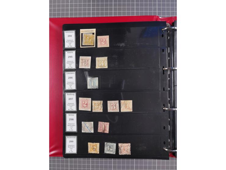 1852/65 (ca.), Sammlung der Nummernstempel ex Nr. 1 bis Nr. 415, überschlägig 700 Marken und 90 Briefe (teils Vorderseiten), 