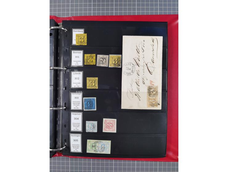 1852/65 (ca.), Sammlung der Nummernstempel ex Nr. 1 bis Nr. 415, überschlägig 700 Marken und 90 Briefe (teils Vorderseiten), 