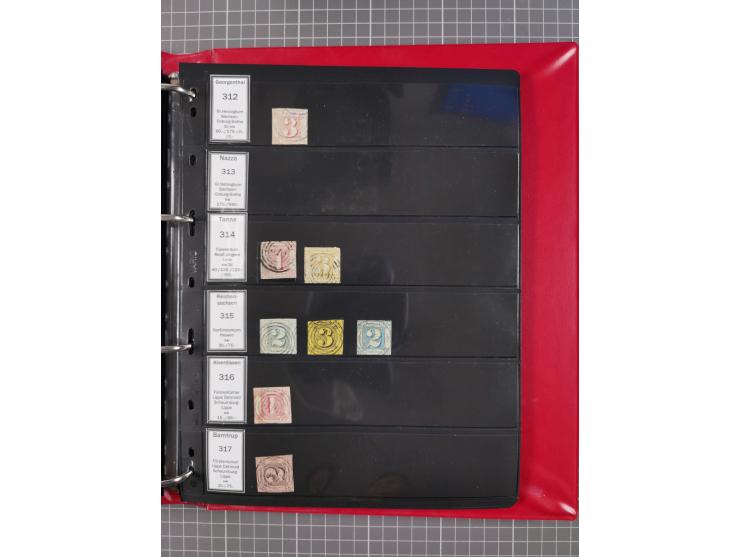 1852/65 (ca.), Sammlung der Nummernstempel ex Nr. 1 bis Nr. 415, überschlägig 700 Marken und 90 Briefe (teils Vorderseiten), 