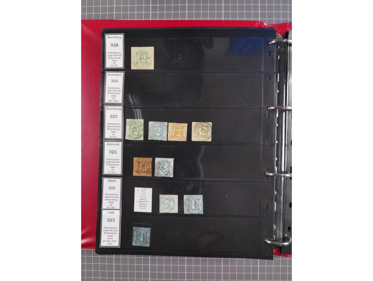 1852/65 (ca.), Sammlung der Nummernstempel ex Nr. 1 bis Nr. 415, überschlägig 700 Marken und 90 Briefe (teils Vorderseiten), 