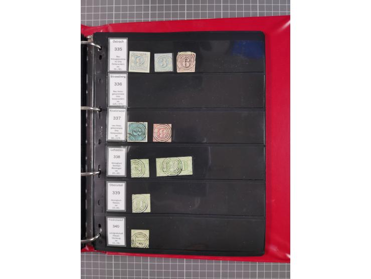 1852/65 (ca.), Sammlung der Nummernstempel ex Nr. 1 bis Nr. 415, überschlägig 700 Marken und 90 Briefe (teils Vorderseiten), 