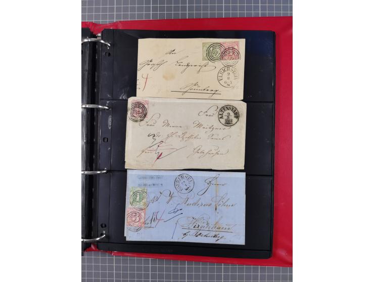 1852/65 (ca.), Sammlung der Nummernstempel ex Nr. 1 bis Nr. 415, überschlägig 700 Marken und 90 Briefe (teils Vorderseiten), 