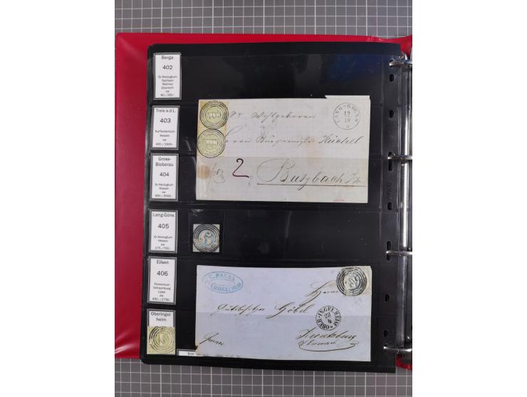 1852/65 (ca.), Sammlung der Nummernstempel ex Nr. 1 bis Nr. 415, überschlägig 700 Marken und 90 Briefe (teils Vorderseiten), 