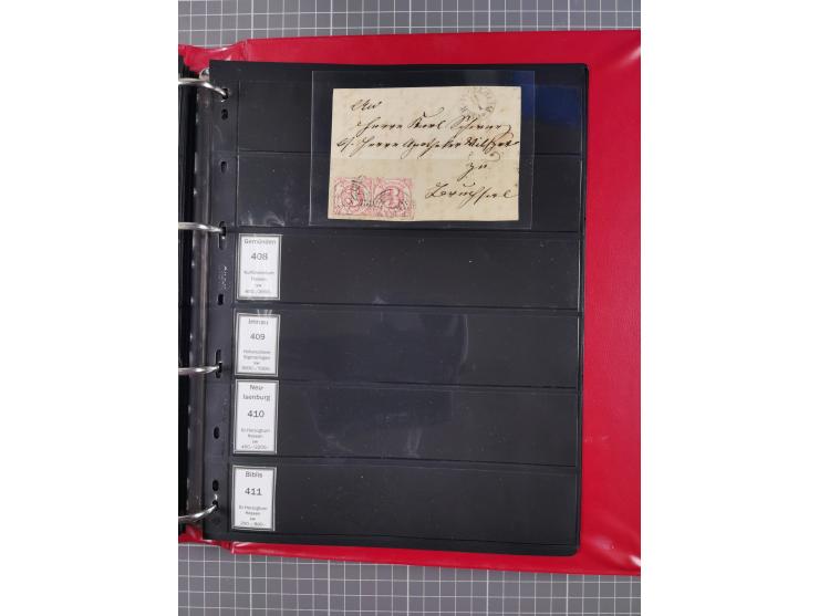 1852/65 (ca.), Sammlung der Nummernstempel ex Nr. 1 bis Nr. 415, überschlägig 700 Marken und 90 Briefe (teils Vorderseiten), 