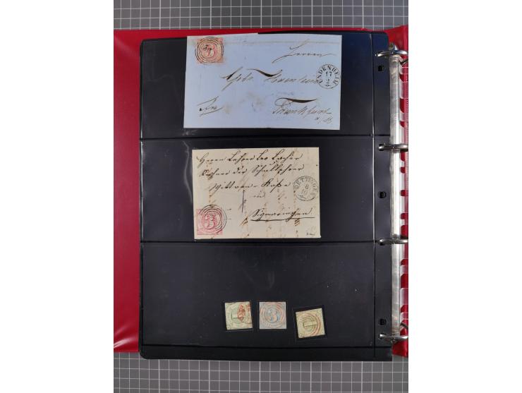 1852/65 (ca.), Sammlung der Nummernstempel ex Nr. 1 bis Nr. 415, überschlägig 700 Marken und 90 Briefe (teils Vorderseiten), 