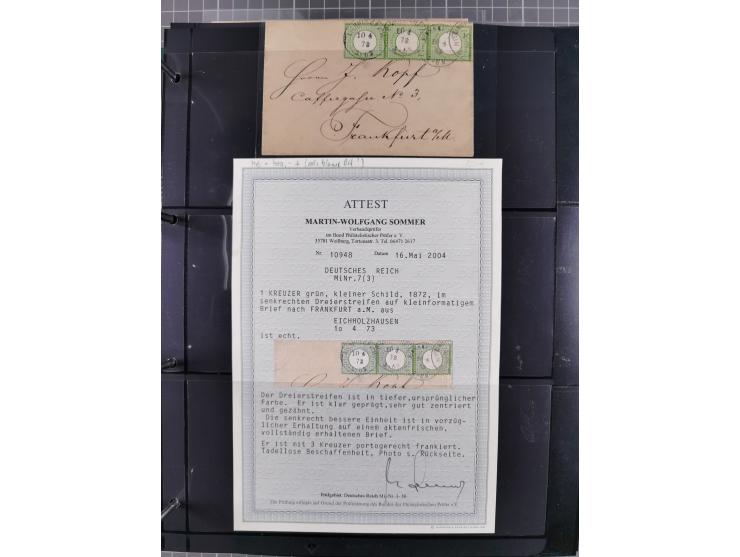 1872/75, Kreuzerbezirk, Sammlung von 31 Belegen, dabei Farbfrankaturen Michel 7 + 8, Mi. 8 EF auf Brief in den eigenen Landzu