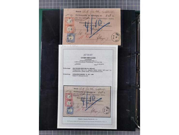 1872/75, Kreuzerbezirk, Sammlung von 31 Belegen, dabei Farbfrankaturen Michel 7 + 8, Mi. 8 EF auf Brief in den eigenen Landzu