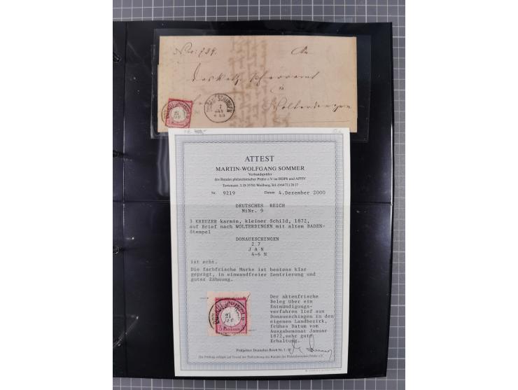 1872/75, Kreuzerbezirk, Sammlung von 31 Belegen, dabei Farbfrankaturen Michel 7 + 8, Mi. 8 EF auf Brief in den eigenen Landzu