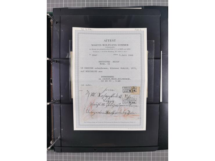 1872/75, Kreuzerbezirk, Sammlung von 31 Belegen, dabei Farbfrankaturen Michel 7 + 8, Mi. 8 EF auf Brief in den eigenen Landzu