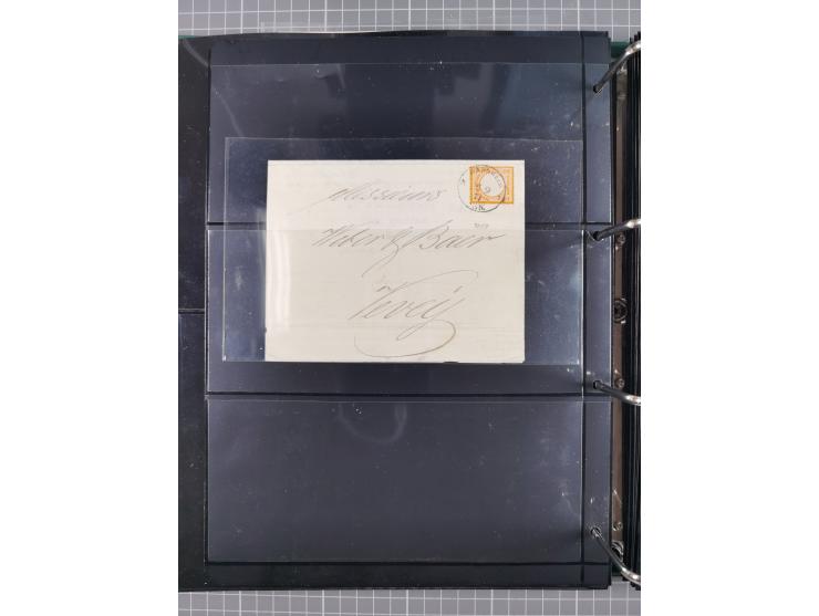 1872/75, Kreuzerbezirk, Sammlung von 31 Belegen, dabei Farbfrankaturen Michel 7 + 8, Mi. 8 EF auf Brief in den eigenen Landzu