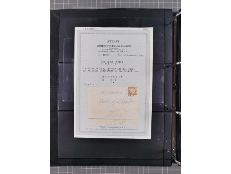 1872/75, Kreuzerbezirk, Sammlung von 31 Belegen, dabei Farbfrankaturen Michel 7 + 8, Mi. 8 EF auf Brief in den eigenen Landzu