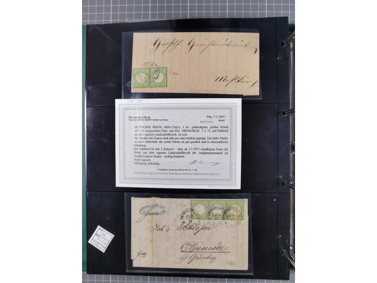 1872/75, Kreuzerbezirk, Sammlung von 31 Belegen, dabei Farbfrankaturen Michel 7 + 8, Mi. 8 EF auf Brief in den eigenen Landzu