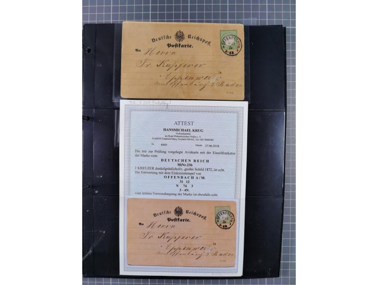 1872/75, Kreuzerbezirk, Sammlung von 31 Belegen, dabei Farbfrankaturen Michel 7 + 8, Mi. 8 EF auf Brief in den eigenen Landzu