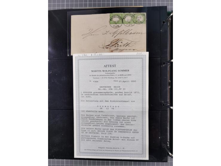1872/75, Kreuzerbezirk, Sammlung von 31 Belegen, dabei Farbfrankaturen Michel 7 + 8, Mi. 8 EF auf Brief in den eigenen Landzu