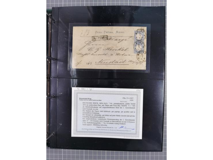 1872/75, Kreuzerbezirk, Sammlung von 31 Belegen, dabei Farbfrankaturen Michel 7 + 8, Mi. 8 EF auf Brief in den eigenen Landzu