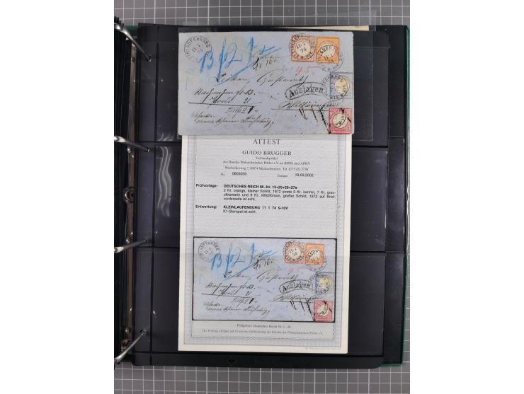 1872/75, Kreuzerbezirk, Sammlung von 31 Belegen, dabei Farbfrankaturen Michel 7 + 8, Mi. 8 EF auf Brief in den eigenen Landzu