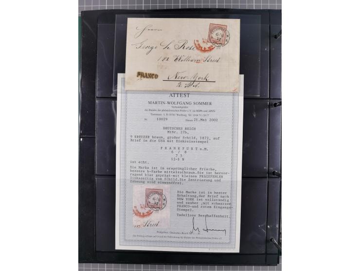 1872/75, Kreuzerbezirk, Sammlung von 31 Belegen, dabei Farbfrankaturen Michel 7 + 8, Mi. 8 EF auf Brief in den eigenen Landzu