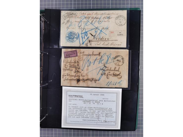 1872/75, Kreuzerbezirk, Sammlung von 31 Belegen, dabei Farbfrankaturen Michel 7 + 8, Mi. 8 EF auf Brief in den eigenen Landzu