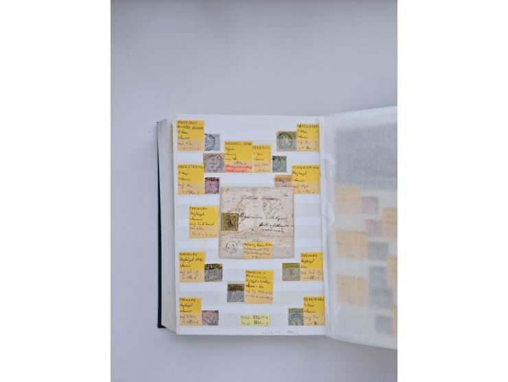 BADEN BIS WÜRTTEMBERG, Stempelsammlung auf einigen tausend Marken und Briefstücken und ein paar Dutzend Belegen, dabei auch N