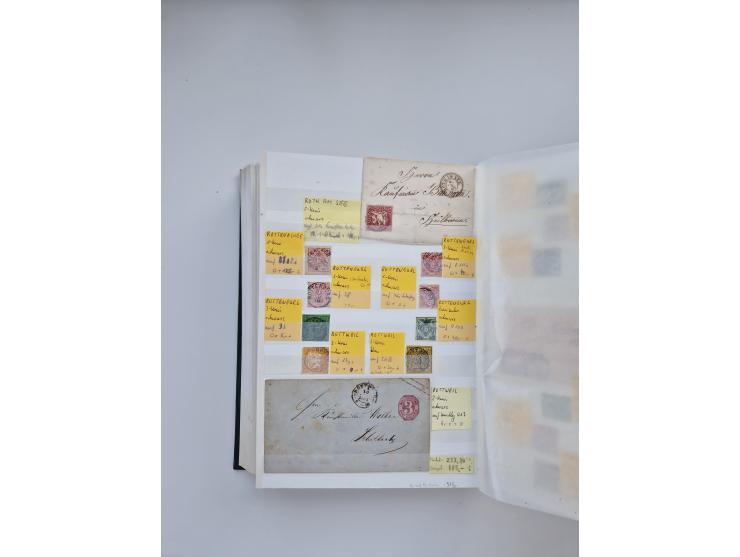 BADEN BIS WÜRTTEMBERG, Stempelsammlung auf einigen tausend Marken und Briefstücken und ein paar Dutzend Belegen, dabei auch N