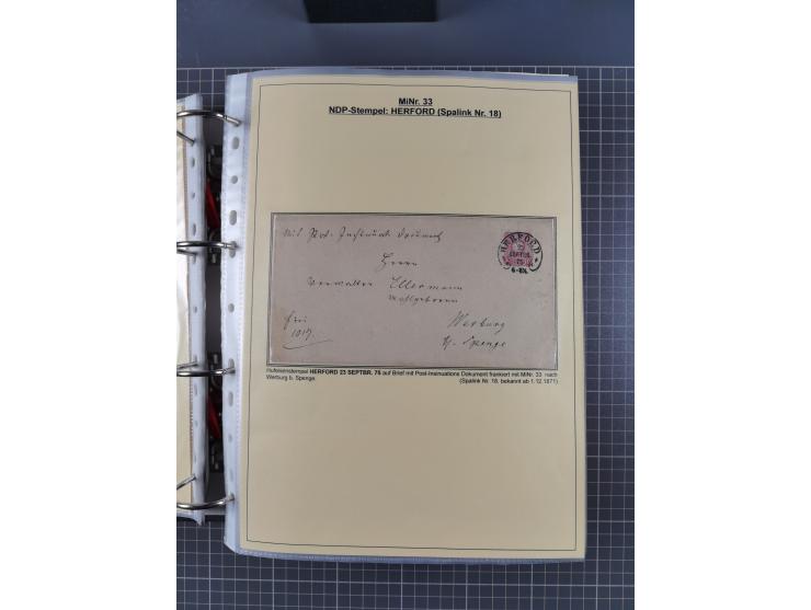 1875/89, gestempelte Spezialsammlung “Pfennig/-e” mit etwas über 130 Briefen und Karten, ab Brustschilde in Pfennigwährung ve
