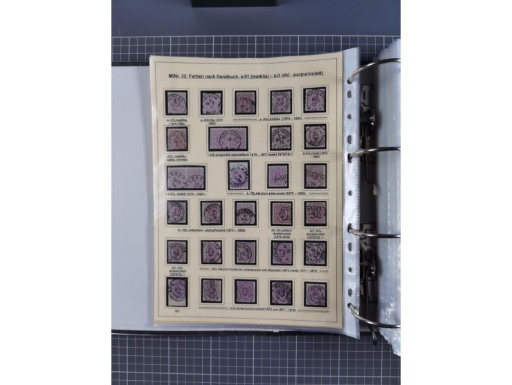 1875/89, gestempelte Spezialsammlung “Pfennig/-e” mit etwas über 130 Briefen und Karten, ab Brustschilde in Pfennigwährung ve