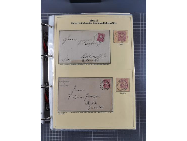 1875/89, gestempelte Spezialsammlung “Pfennig/-e” mit etwas über 130 Briefen und Karten, ab Brustschilde in Pfennigwährung ve