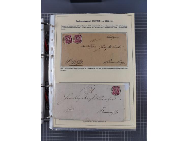 1875/89, gestempelte Spezialsammlung “Pfennig/-e” mit etwas über 130 Briefen und Karten, ab Brustschilde in Pfennigwährung ve