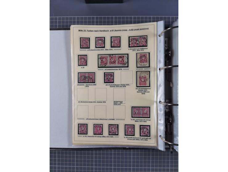 1875/89, gestempelte Spezialsammlung “Pfennig/-e” mit etwas über 130 Briefen und Karten, ab Brustschilde in Pfennigwährung ve