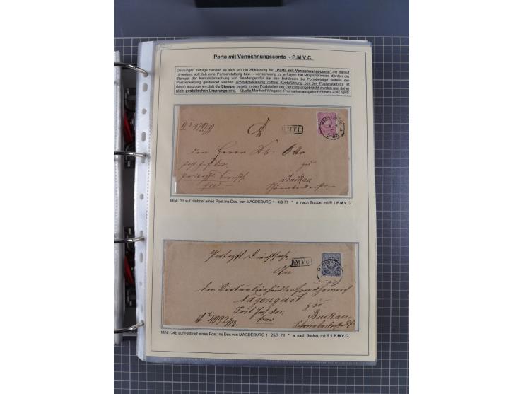 1875/89, gestempelte Spezialsammlung “Pfennig/-e” mit etwas über 130 Briefen und Karten, ab Brustschilde in Pfennigwährung ve